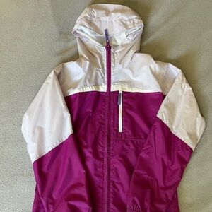 Columbia Hooded Rain Jacket Girls Large 14/16 Pink Full Zip Lined Nylon Coat